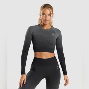 GYMSHARK OMBRE SEAMLESS LONG SLEEVE CROP TOP Grey XS